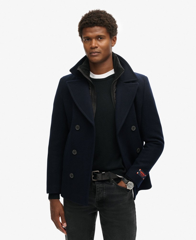 mens Tailored 2 In 1 Pea Coat in Eclipse Navy | Superdry US
