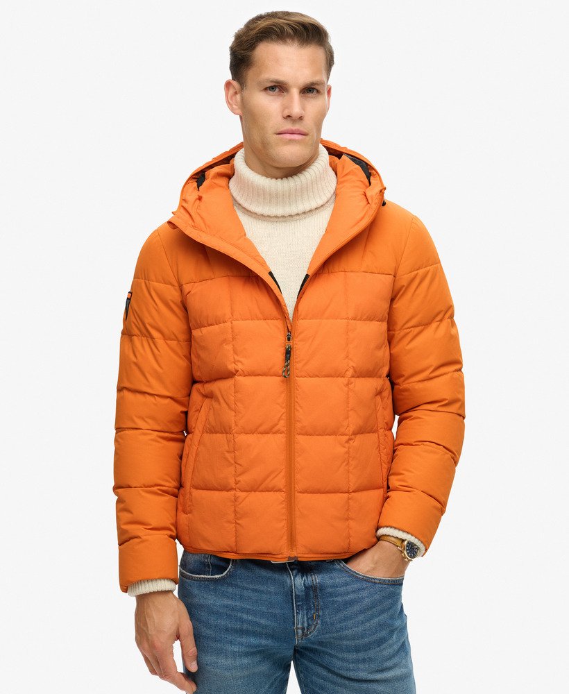 mens Expedition Hooded Puffer Jacket in Marmalade Orange | Superdry US