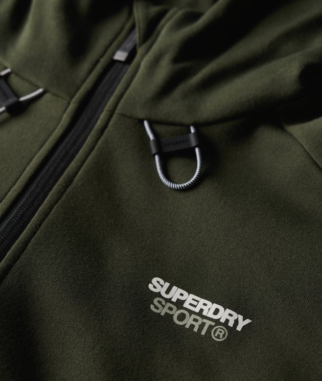 mens Sport Tech Logo Loose Zip Hoodie in Army Khaki Superdry UK