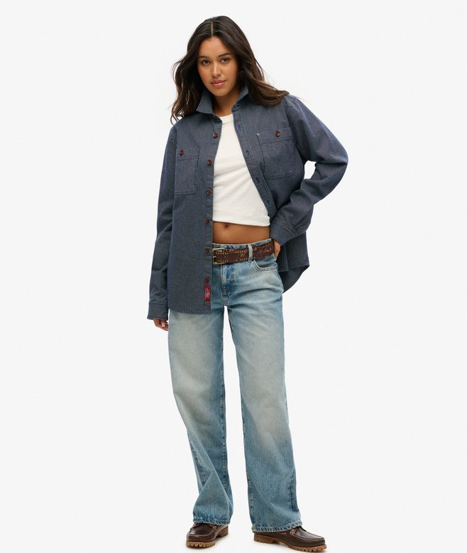 Mujer Sobrecamisa vaquera extragrande Merchant Store en rayas