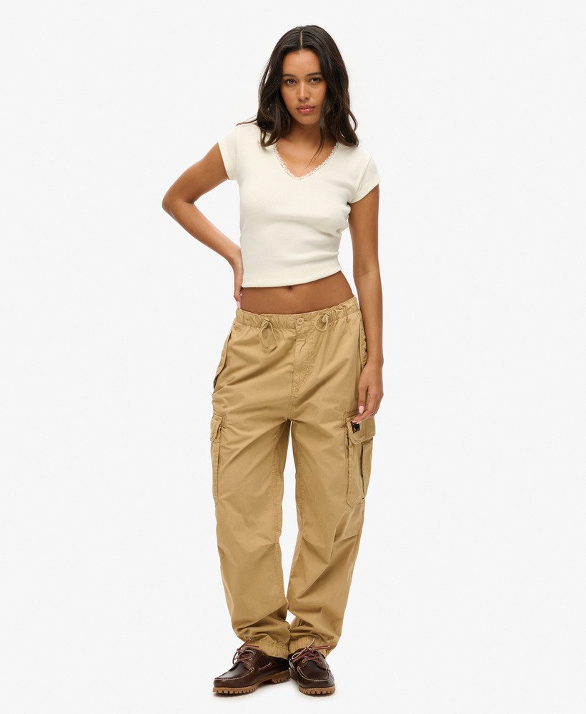womens Oversized Baggy Parachute Pants in Dress Beige | Superdry US
