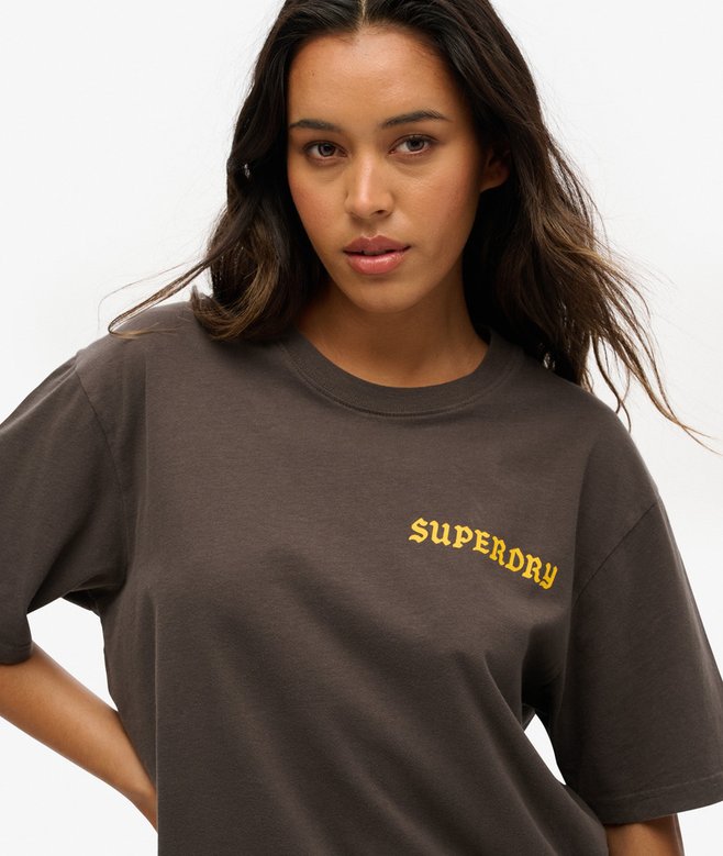 Dames Oversized Tattoo T-shirt met print op de rug in vintage