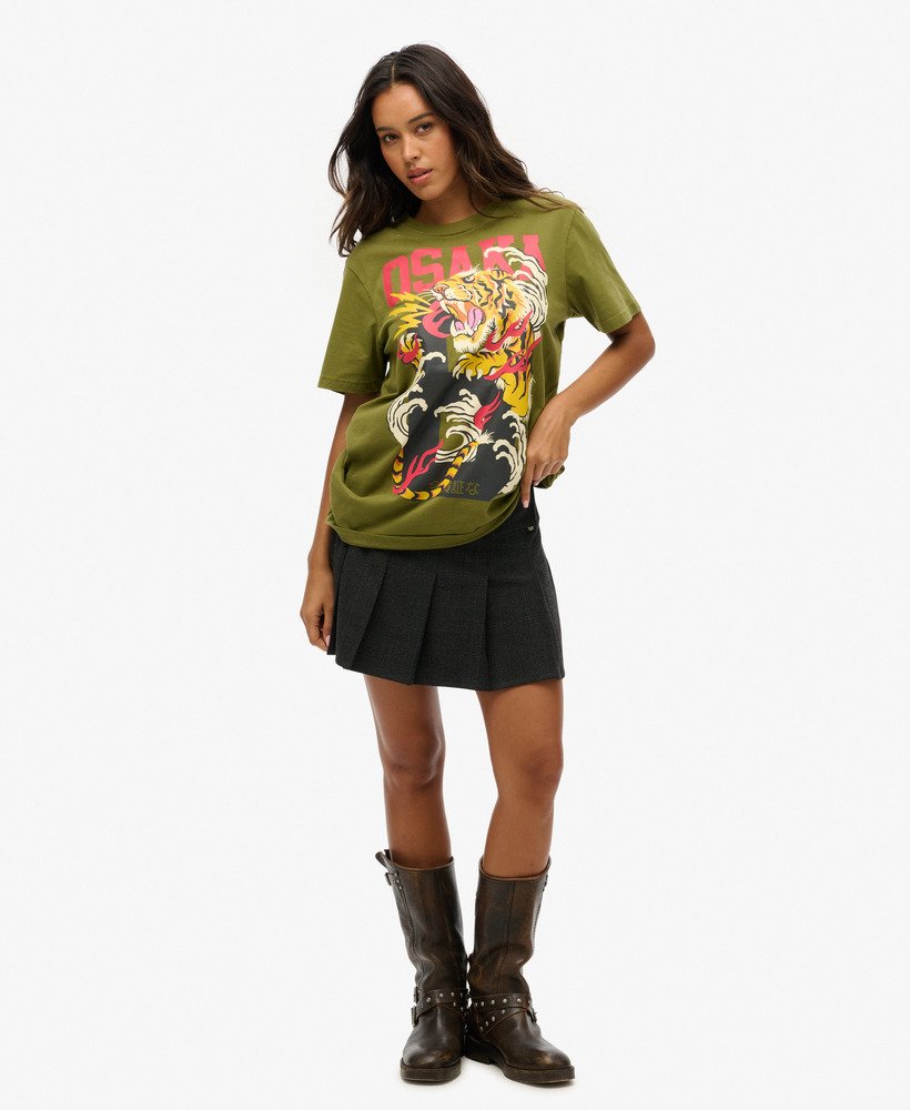 womens Osaka 6 Narrative T-Shirt in Khaki Olive | Superdry US