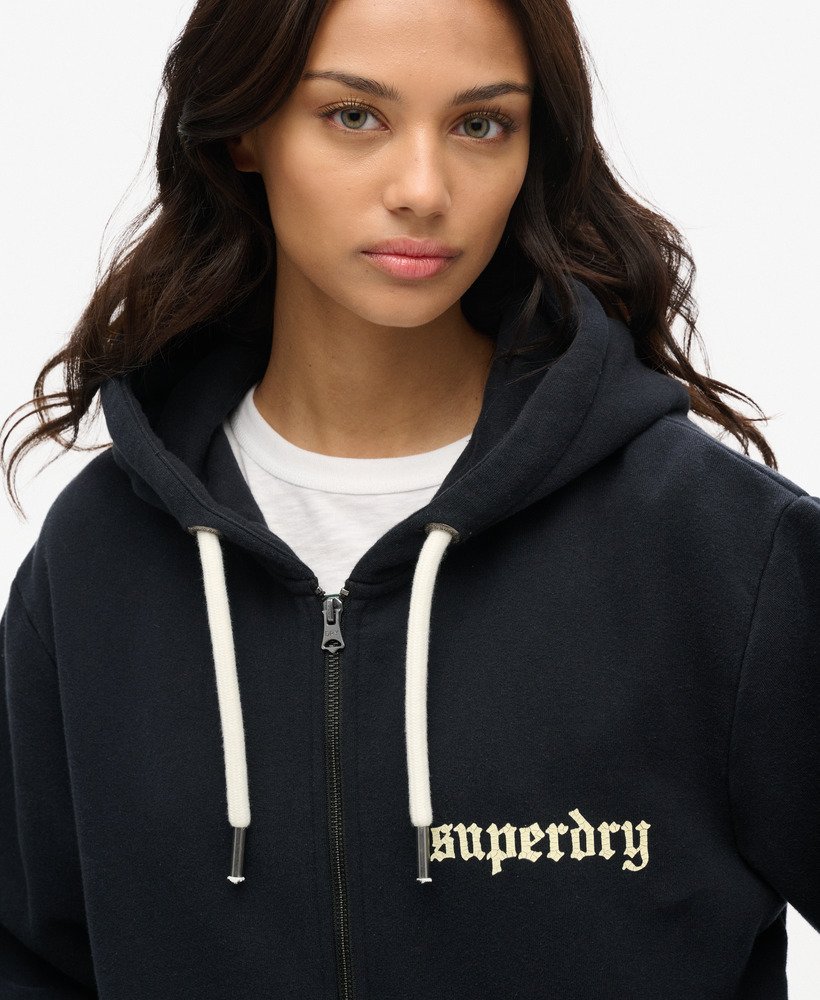 womens Oversized Tattoo Graphic Zip Hoodie in JET BLACK | Superdry US