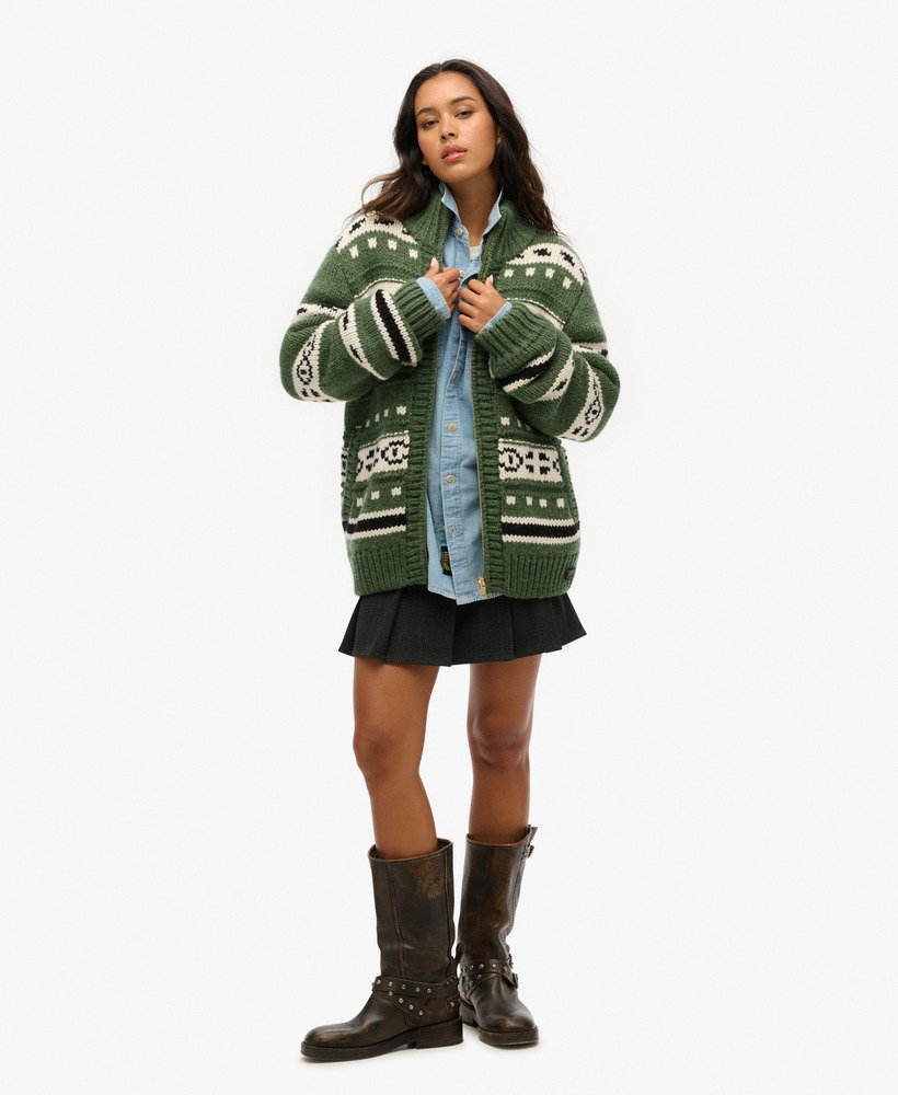 womens Oversized Chunky Knit Zip Through Cardigan in Buffalo