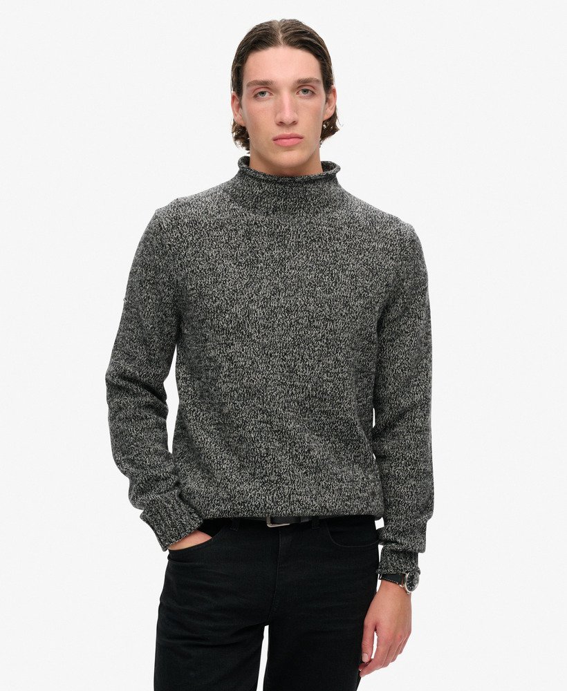 mens 90s Roll Neck Jumper in Black Marl | Superdry US