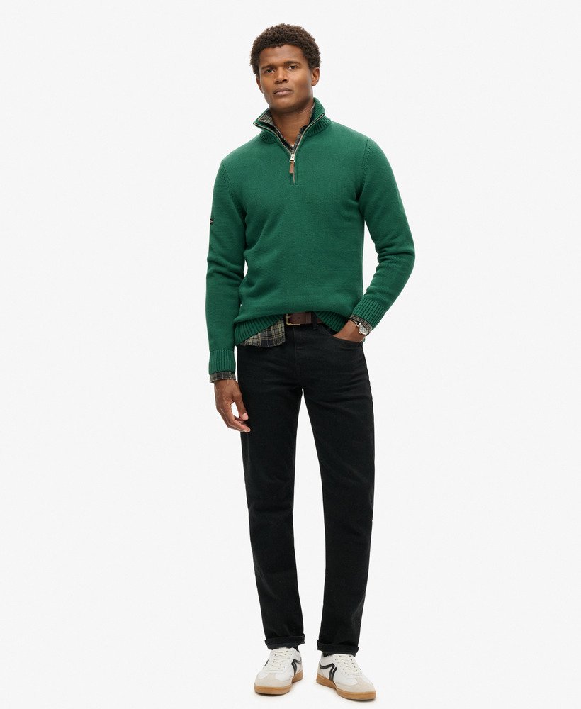 mens Cotton Classics Half-Zip Knitted Jumper in FOREST GREEN