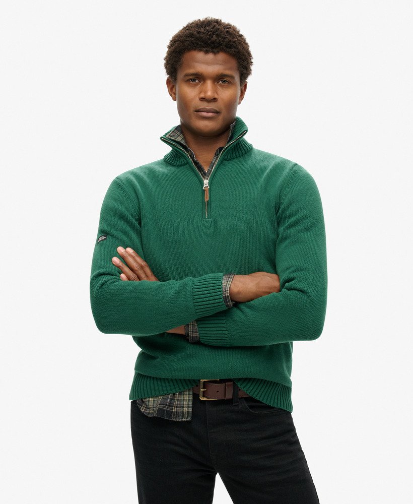 mens Cotton Classics Half-Zip Knitted Jumper in FOREST GREEN