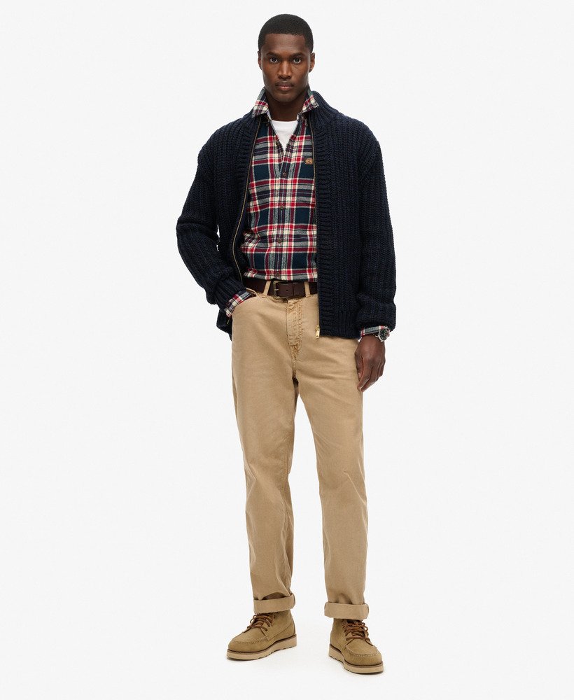 mens Chunky Knit Zip Through Cardigan in Navy Black Twist