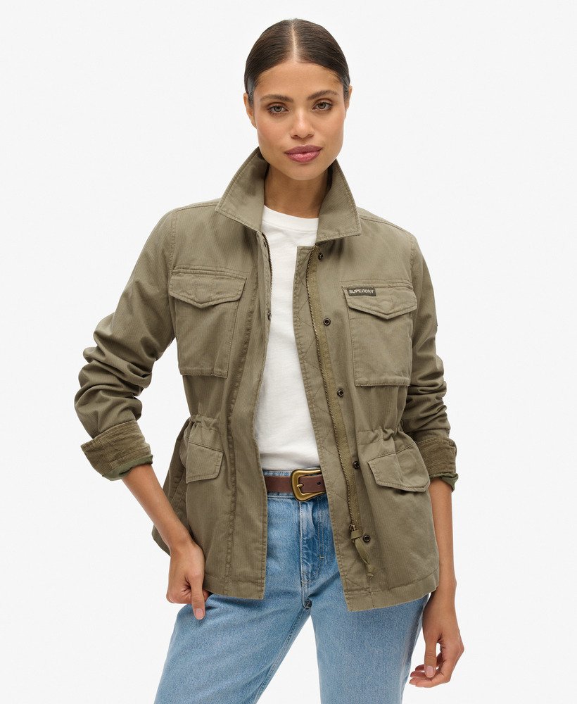 womens Embroidered M65 Military Jacket in Moss Khaki | Superdry US