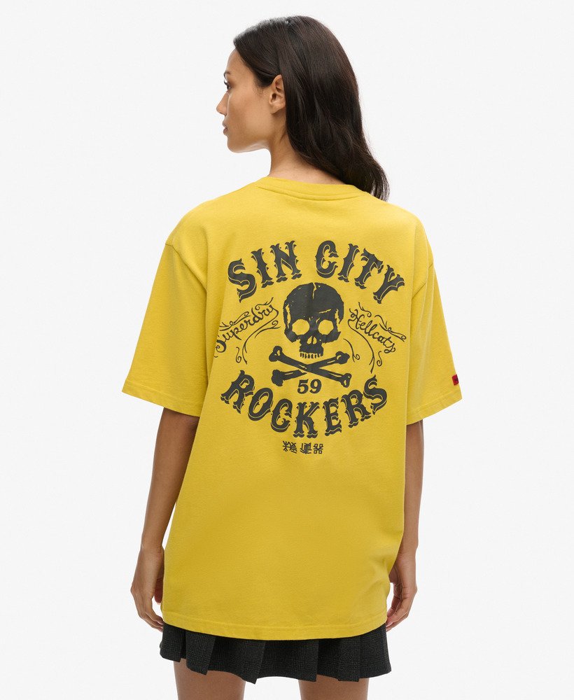 womens Oversized Lo-fi Punk Graphic T-Shirt in Oil Yellow