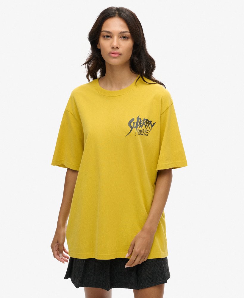 womens Oversized Lo-fi Punk Graphic T-Shirt in Oil Yellow