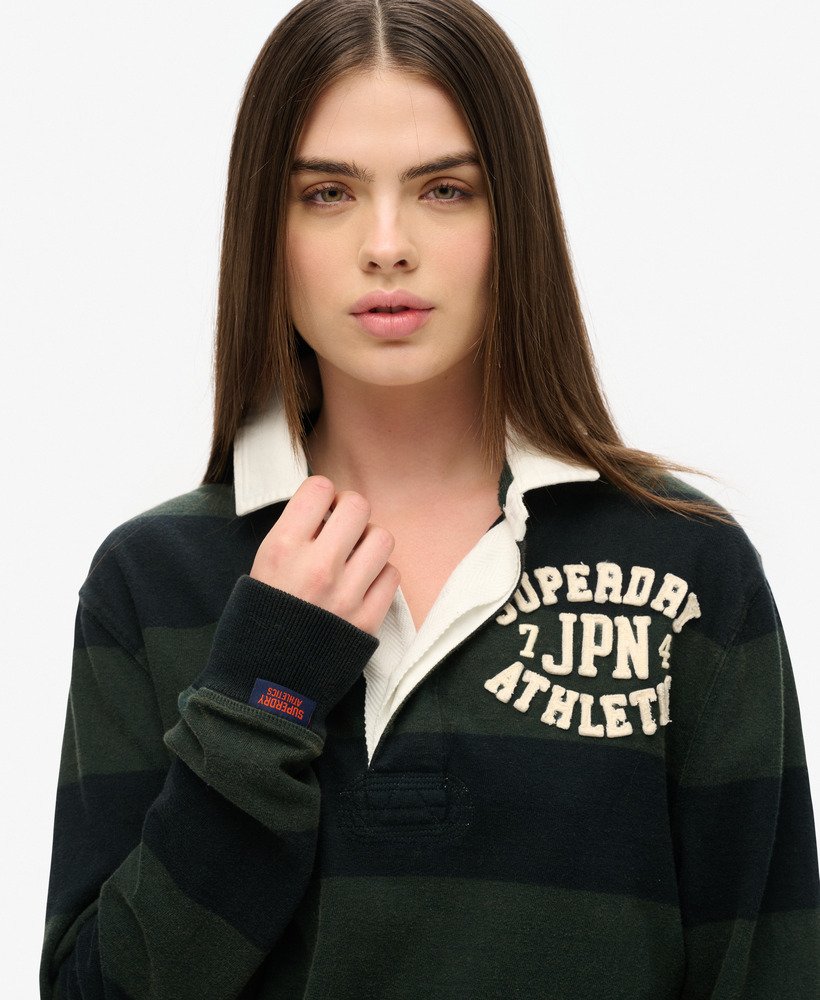 womens Oversized Athletic Rugby Top in Dark Green/Washed Black ...