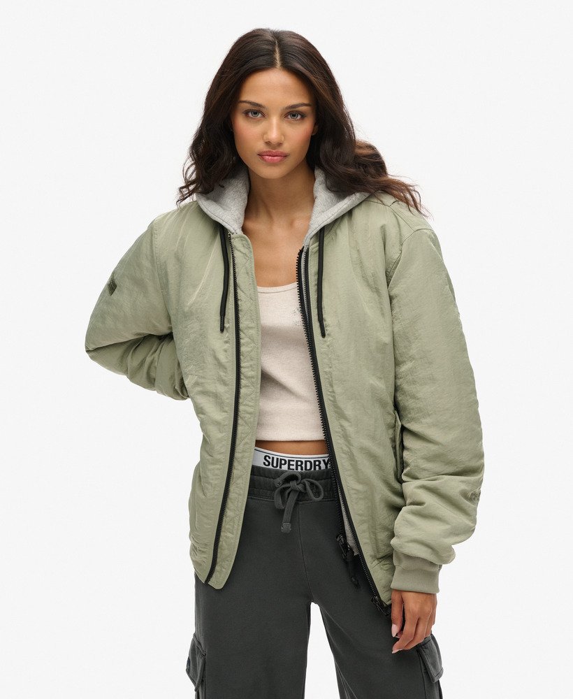 womens Oversized Military Hooded MA1 Jacket in Seagrass Green