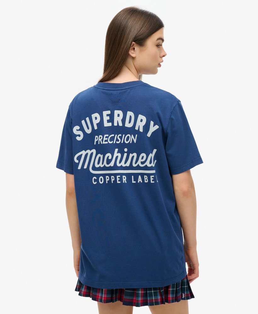 womens Oversized Copper Label Chest Graphic T-Shirt in Pilot