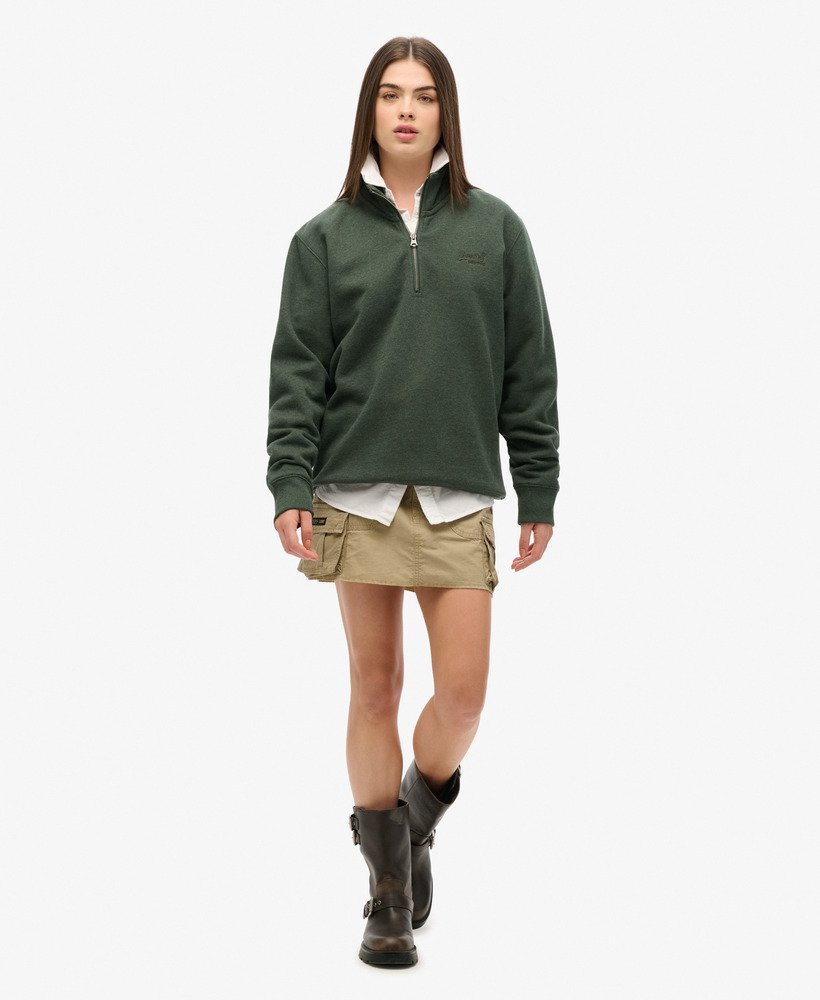 womens Oversized Essential Logo Half Zip Sweatshirt in Deep Forest