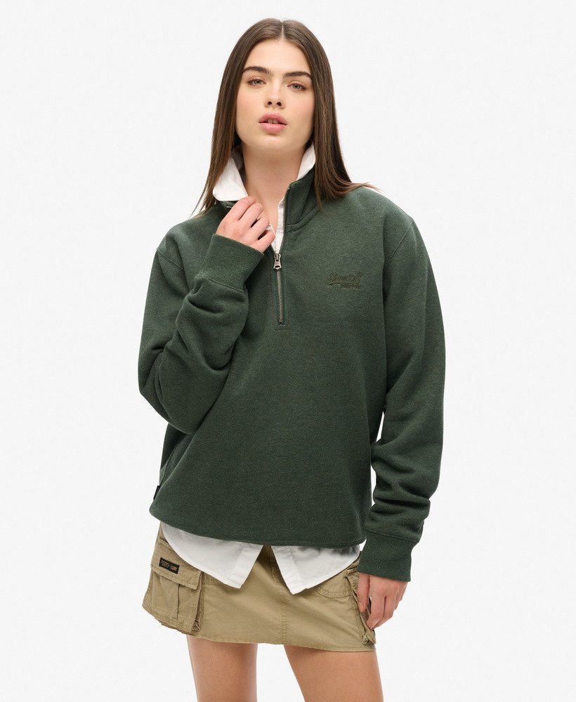 womens Oversized Essential Logo Half Zip Sweatshirt in Deep Forest