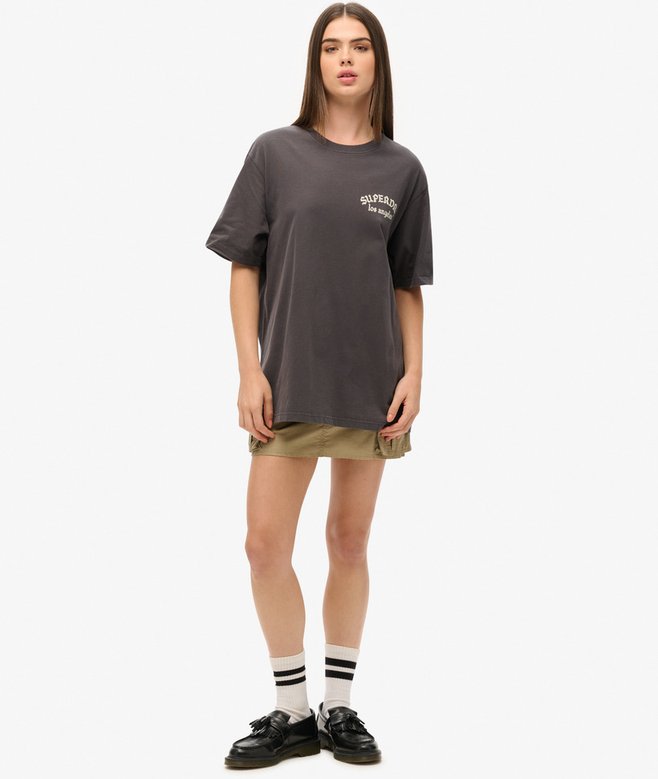 Dames Oversized Tattoo T-shirt met print op de rug in charcoal