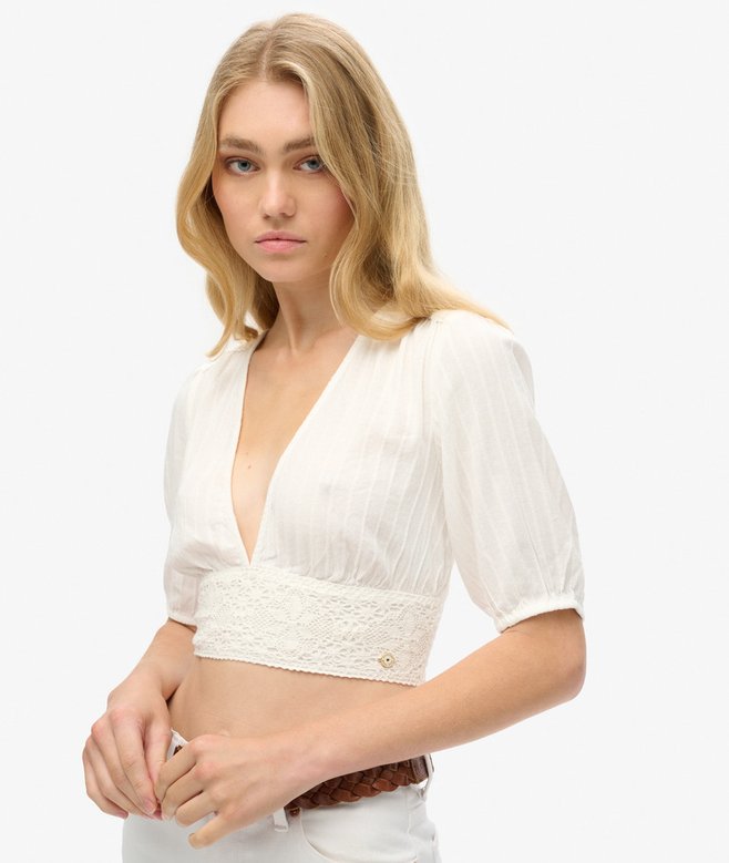 Ibiza Short Sleeve Lace Trim Top
