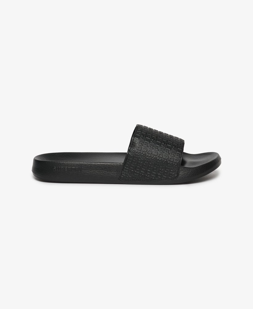 mens All Over Print Embossed Pool Sliders in Black | Superdry UK