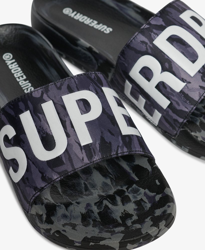 Superdry Slide Infradito Uomo, Camouflage Nero/grigio, Comode E Ammortizzate