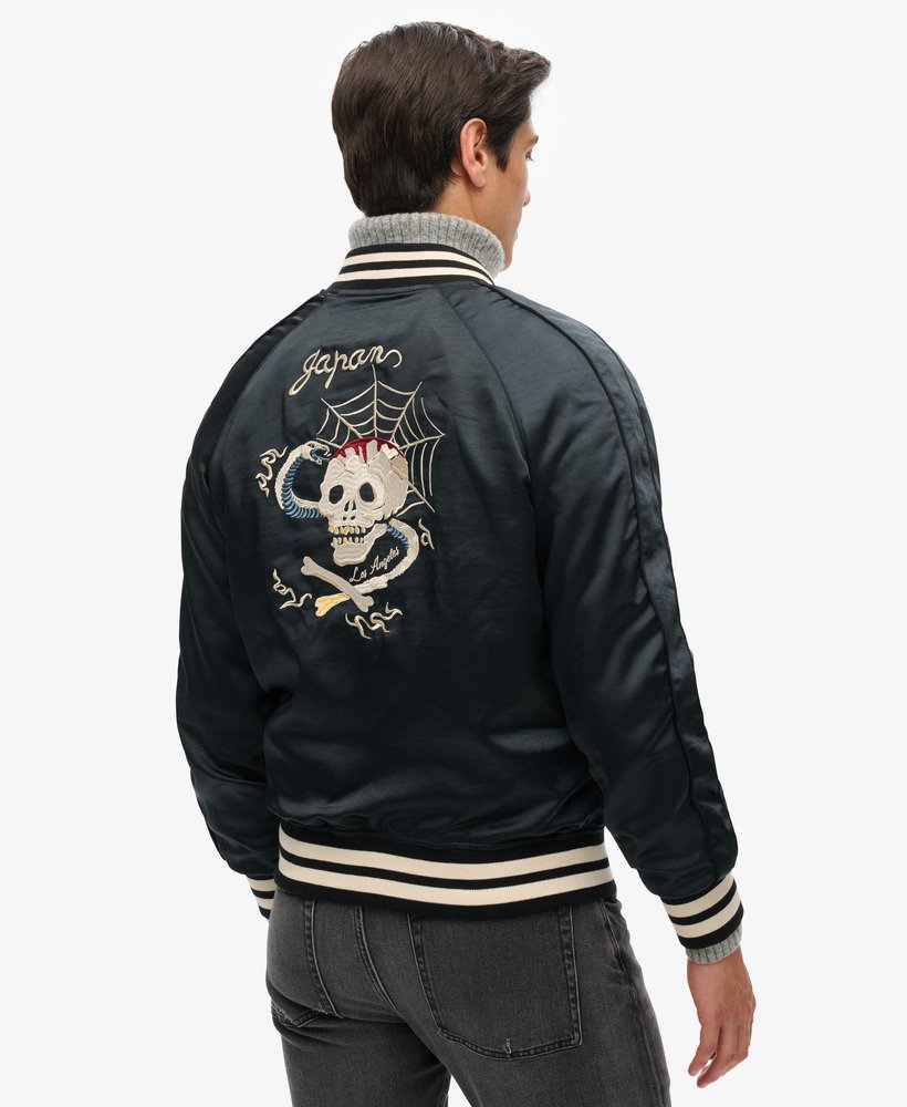 mens Sukajan Embroidered Bomber Jacket in JET BLACK