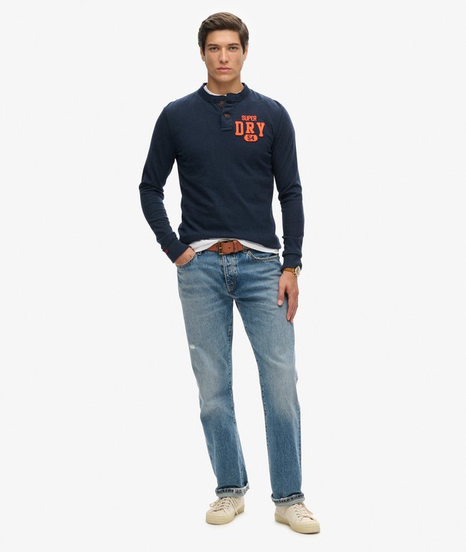 Vintage Athletic Long Sleeve Henley Top