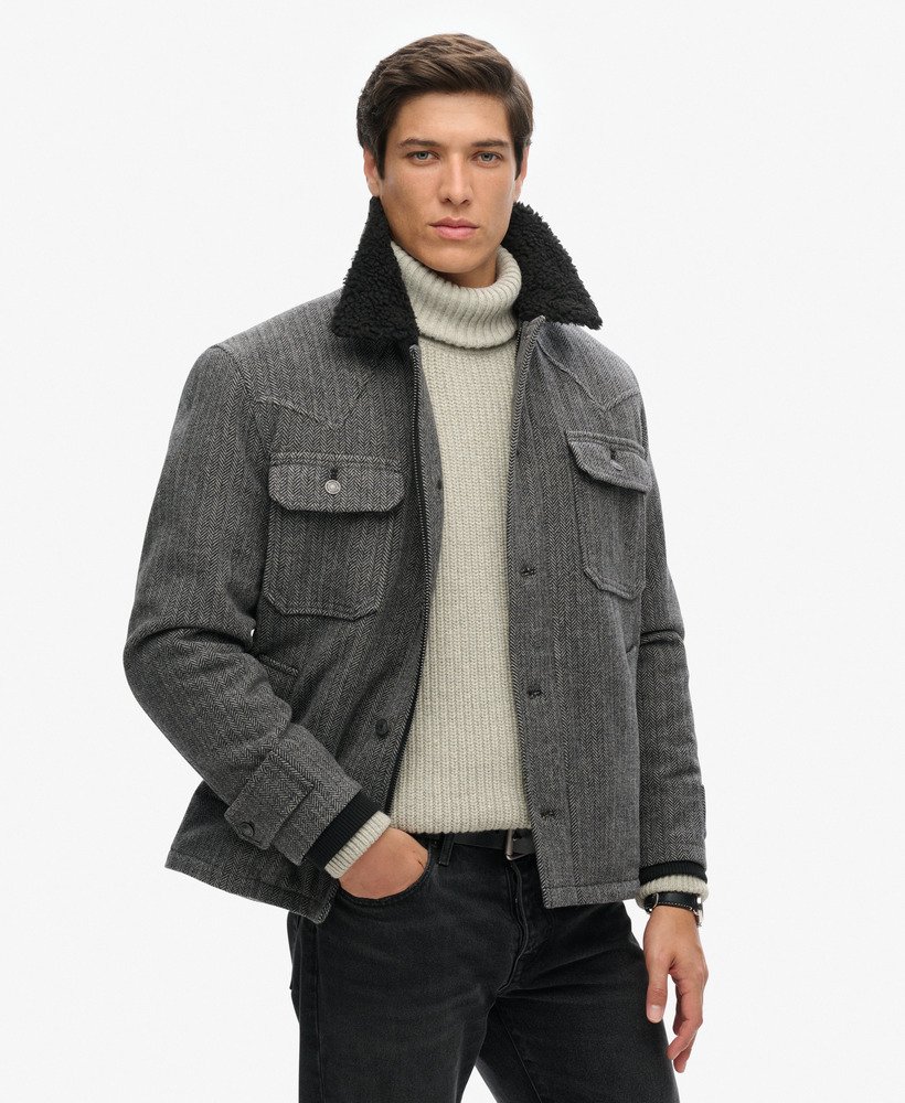 mens The Merchant Store- Wool Chore Jacket in CHARCOAL HERRINGBONE