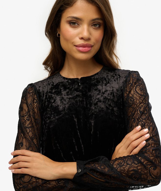 Lace Sleeve Velvet Midi Dress