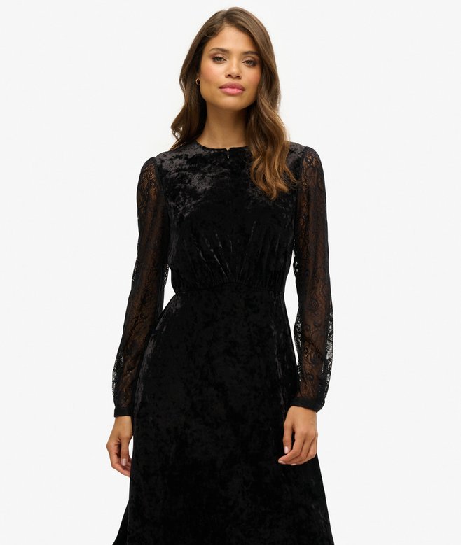 Lace Sleeve Velvet Midi Dress