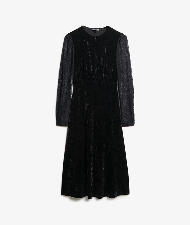 Lace Sleeve Velvet Midi Dress