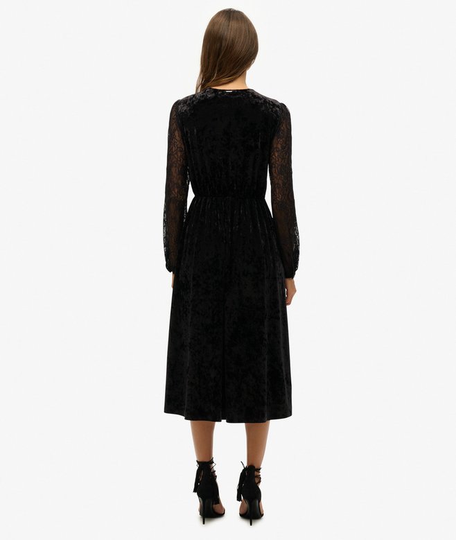 Lace Sleeve Velvet Midi Dress