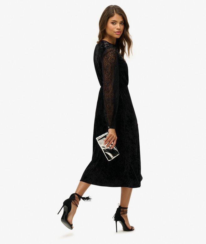 Lace Sleeve Velvet Midi Dress