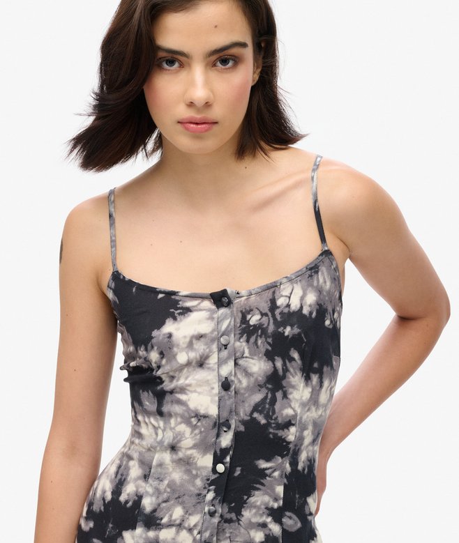 Printed Button-Up Cami Midi Dress