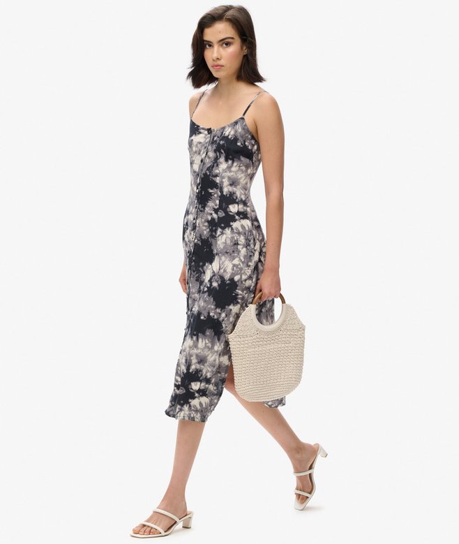 Printed Button-Up Cami Midi Dress