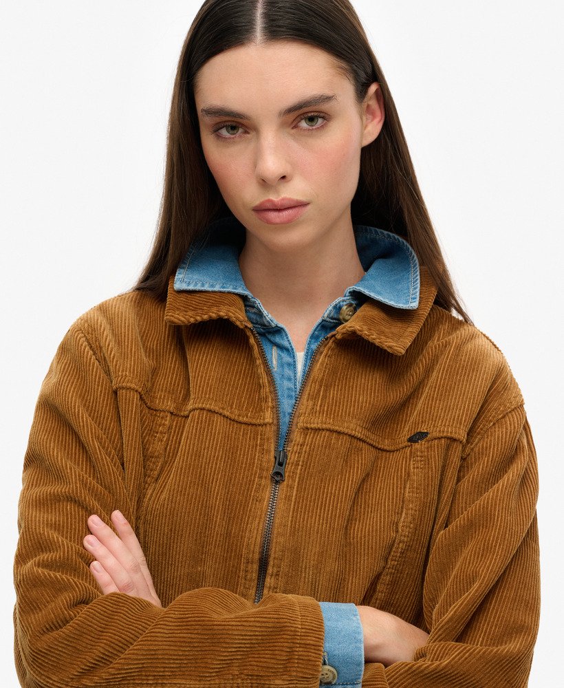 womens Cropped Cord Jacket in Hazelnut | Superdry US
