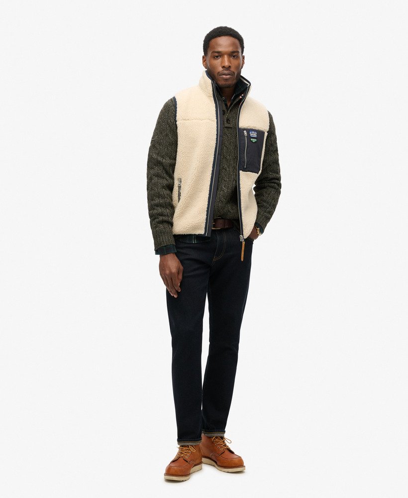 mens Vintage Retro Borg Fleece Gilet in Oatmeal Beige | Superdry US