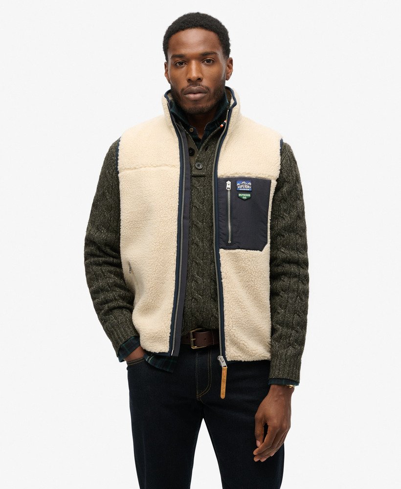 mens Vintage Retro Borg Fleece Gilet in Oatmeal Beige | Superdry US