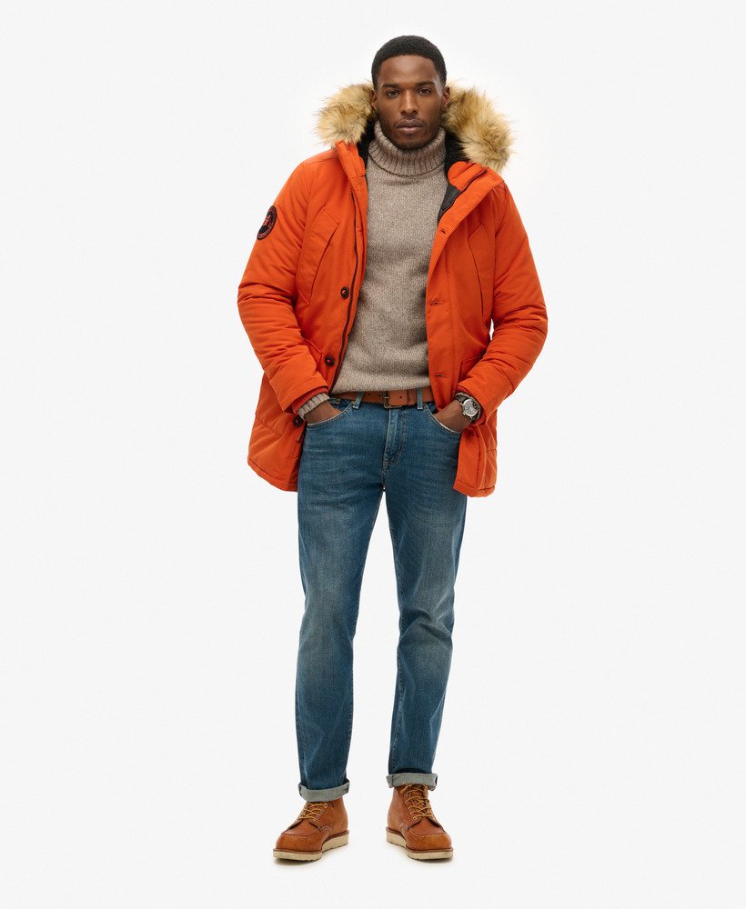 mens Hooded Everest Faux Fur Parka in Pureed Pumpkin | Superdry US