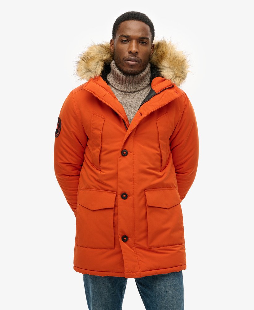 mens Hooded Everest Faux Fur Parka in Pureed Pumpkin | Superdry US