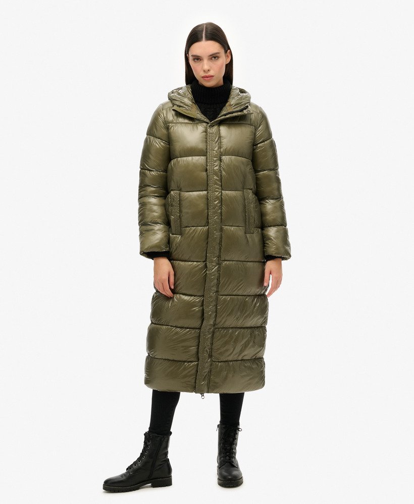 womens XPD Sports Longline Puffer Coat in Dusty Olive | Superdry CA-EN