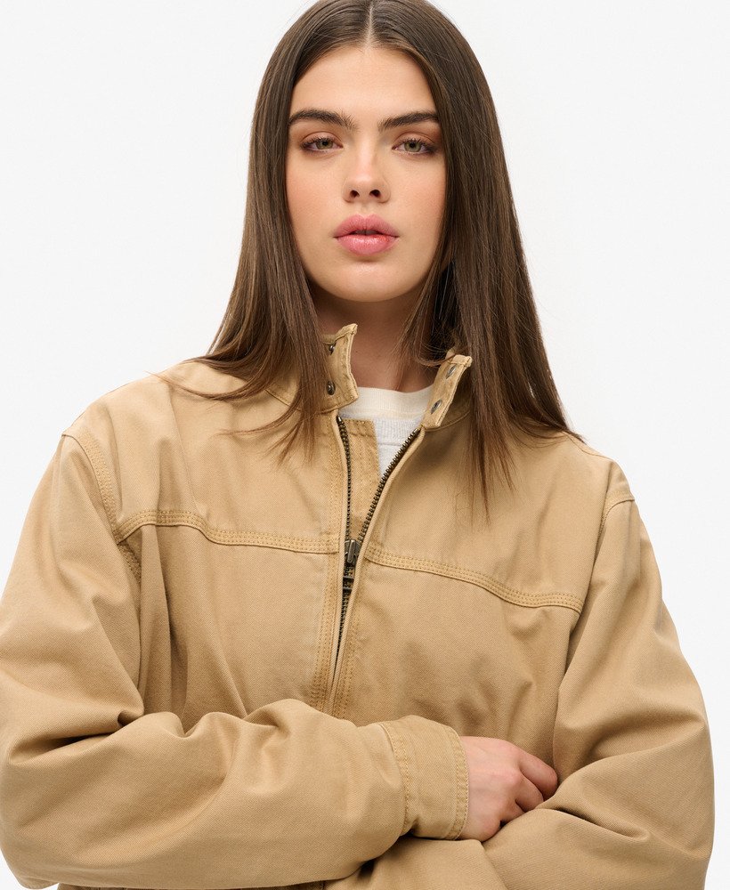 womens Oversized Classic Harrington Jacket in Canyon Beige
