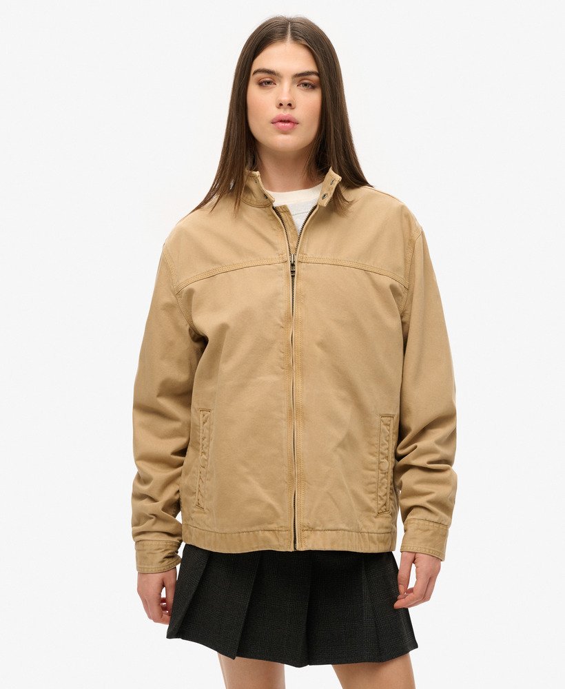 womens Oversized Classic Harrington Jacket in Canyon Beige