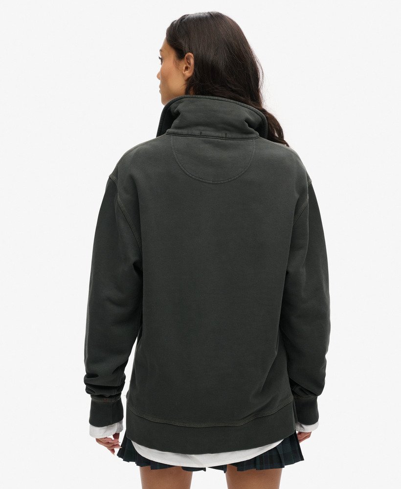 womens Oversized Contrast Stitch Half Zip Top in Washed