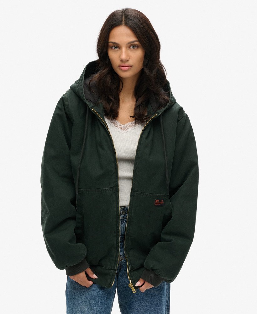 womens Oversized Surplus Hooded Bomber Jacket in Jet Set Green | Superdry UK
