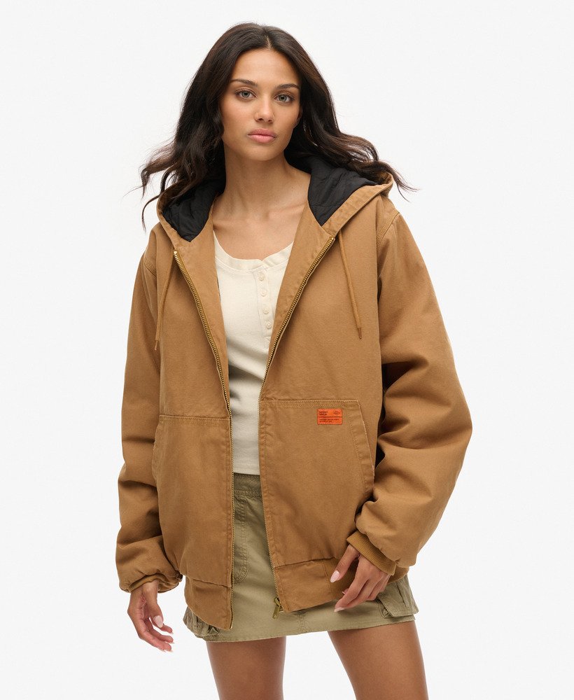 DEVOA フードジャケット　ボンバー　HOODED BOMBER JACKET womens Oversized Surplus Hooded Bomber Jacket in Denim Co Tobacco