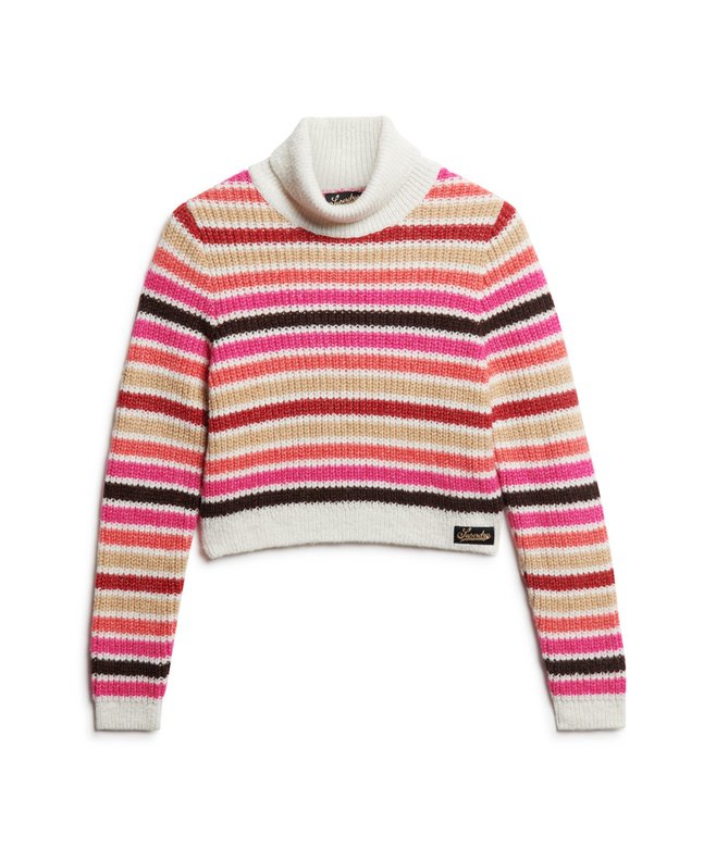 Stripe Cropped Roll Neck Jumper