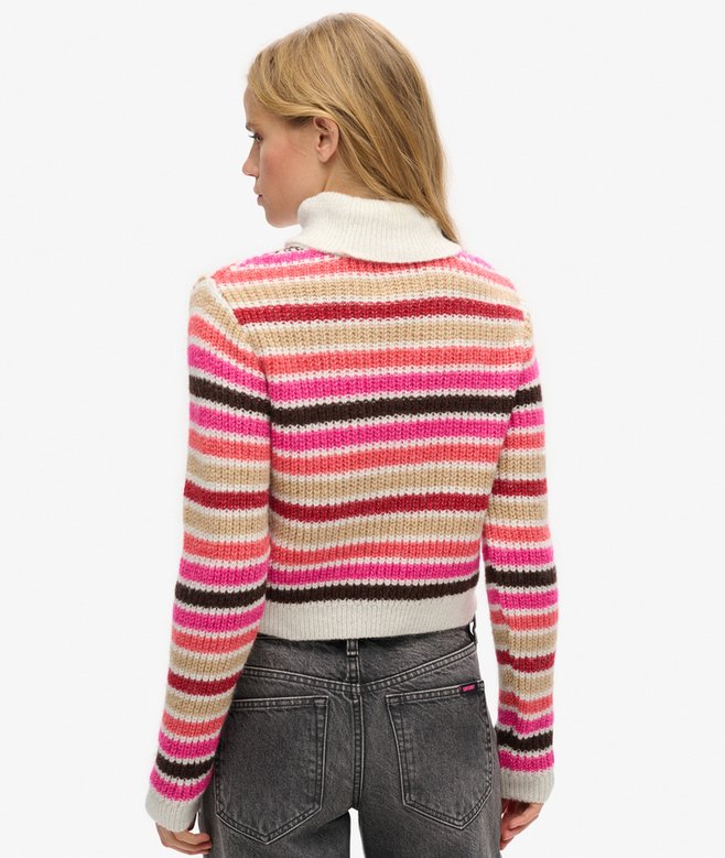 Stripe Cropped Roll Neck Jumper