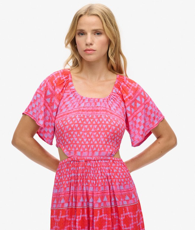 Printed Cut Out Midi Dress