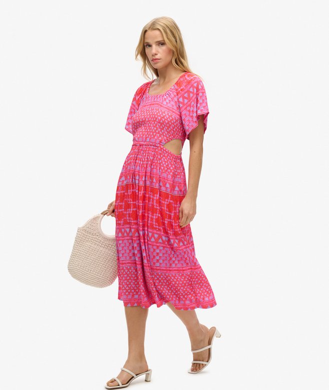 Printed Cut Out Midi Dress